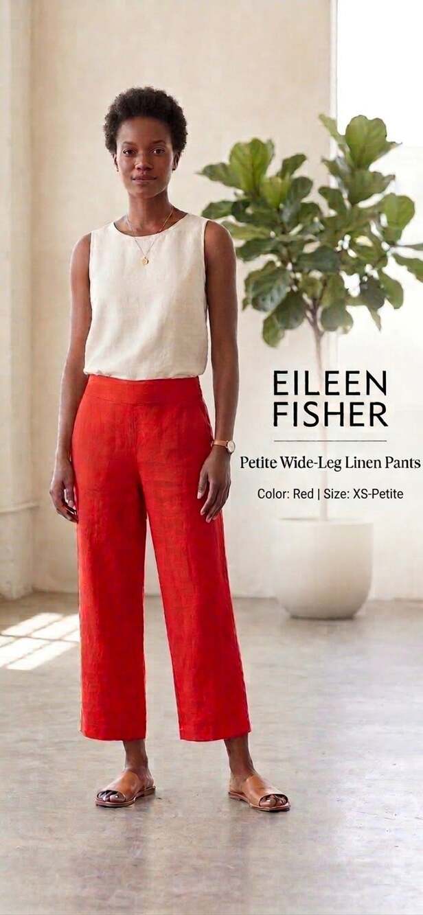 Eileen Fisher 100% Organic Linen Pants Red Sz XS Petite